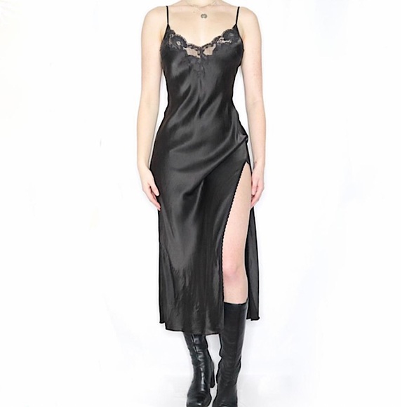 Vintage 90’s Y2K 100% Silk Dress Silk Dress Black Lace Dress Backless Slip Dress - Picture 6 of 6